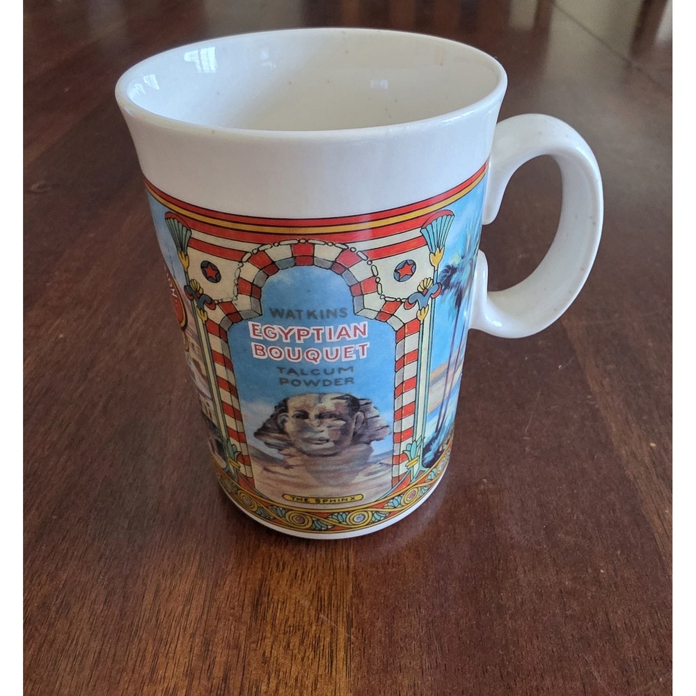 Watkins Coffee Mug Egyptian Bouquet White Blue Red Retro Vintage Korea Cup 1992